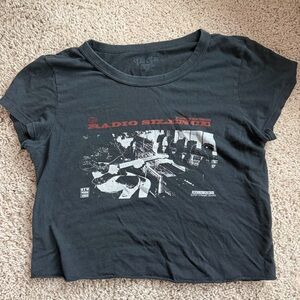 Brandy Melville Black Radio Silence Graphic Crop Tee